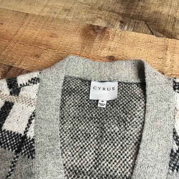 Cyrus | Women's Black Gray White Plaid Wool Blend Pockets Grandpa Cardigan Sz M - Picture 5 of 5